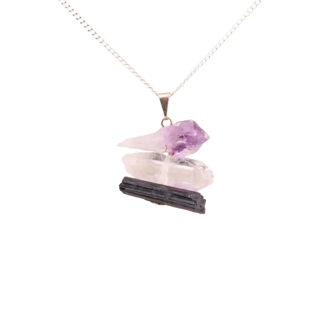 STONEAGE Natural Stone Healing Pendants for Women Men - Spiritual Raw Crystal Necklaces - Amethyst Citrine Quartz Rose Quartz Black Tourmaline Kyanite Selenite Stones (Luck) Divine Frequency