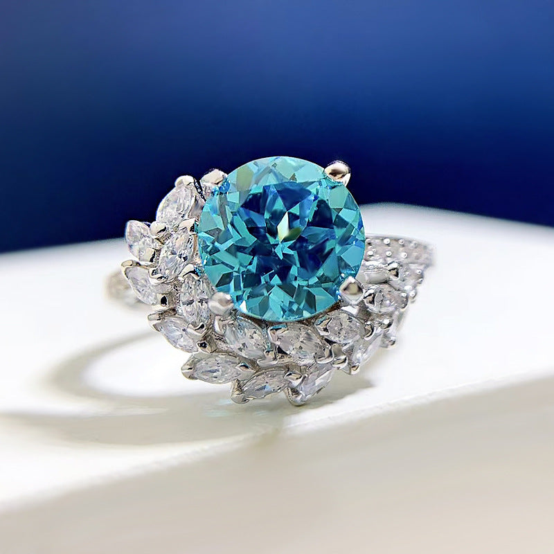 S925 Silver Round Rhinestone Engagement Ring Divine Frequency