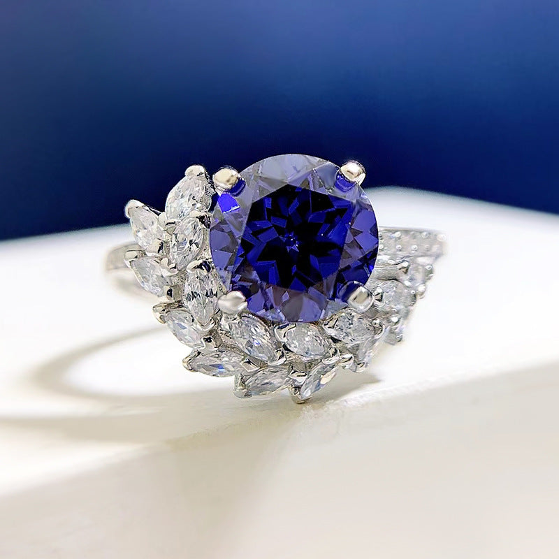 S925 Silver Round Rhinestone Engagement Ring Divine Frequency