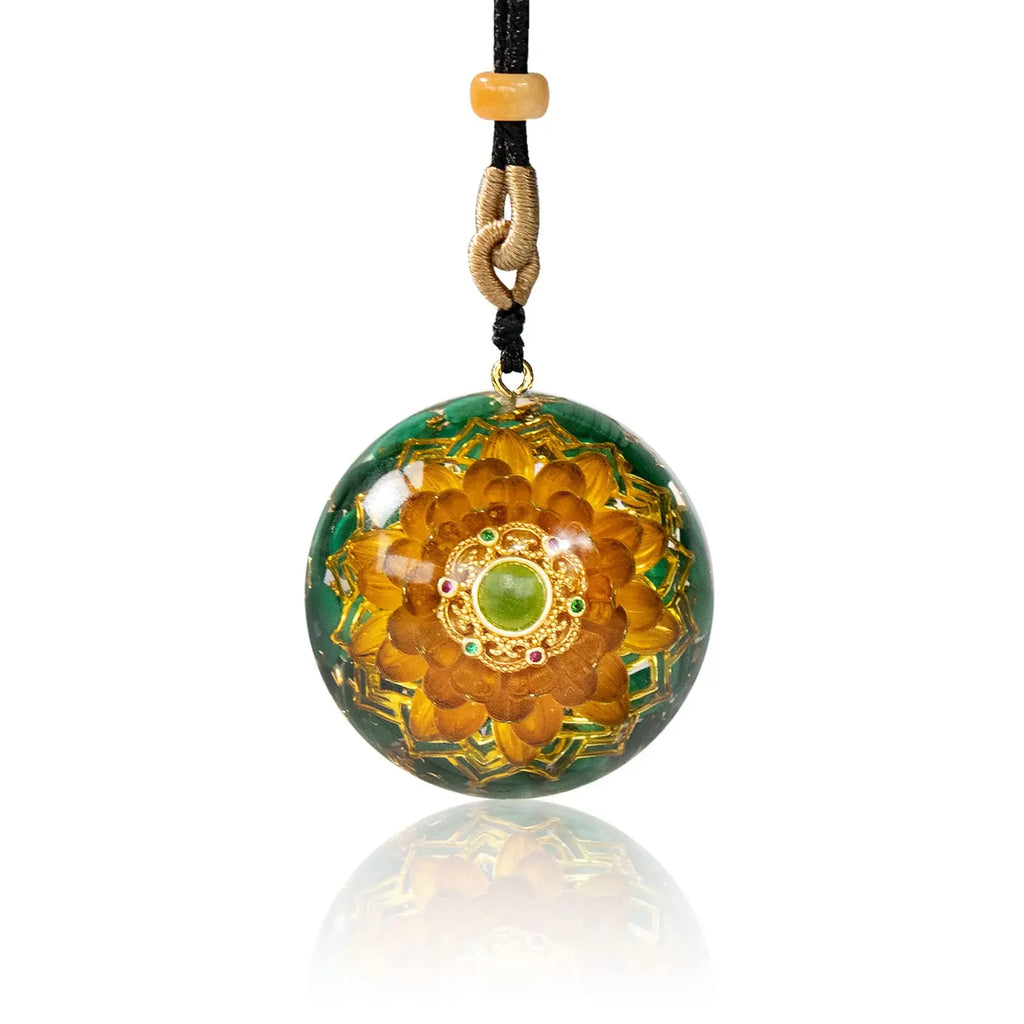 Da Piao Liang Orgonite Necklace with Malachite and Flower of Life - Healing Crystals for Energy Protection and Meditation - Spiritual Pendant with Adjustable Cord Divine Frequency