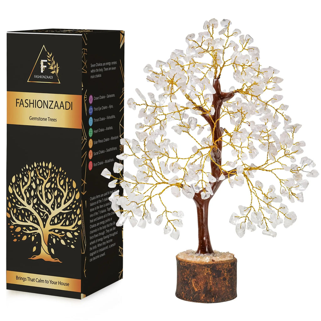 FASHIONZAADI Clear Quartz Crystals Feng Shui Tree Gemstone Tree - Spiritual Décor Chakra Stone Premium Meditation Decor Good Luck Gifts Home Decor Divine Frequency