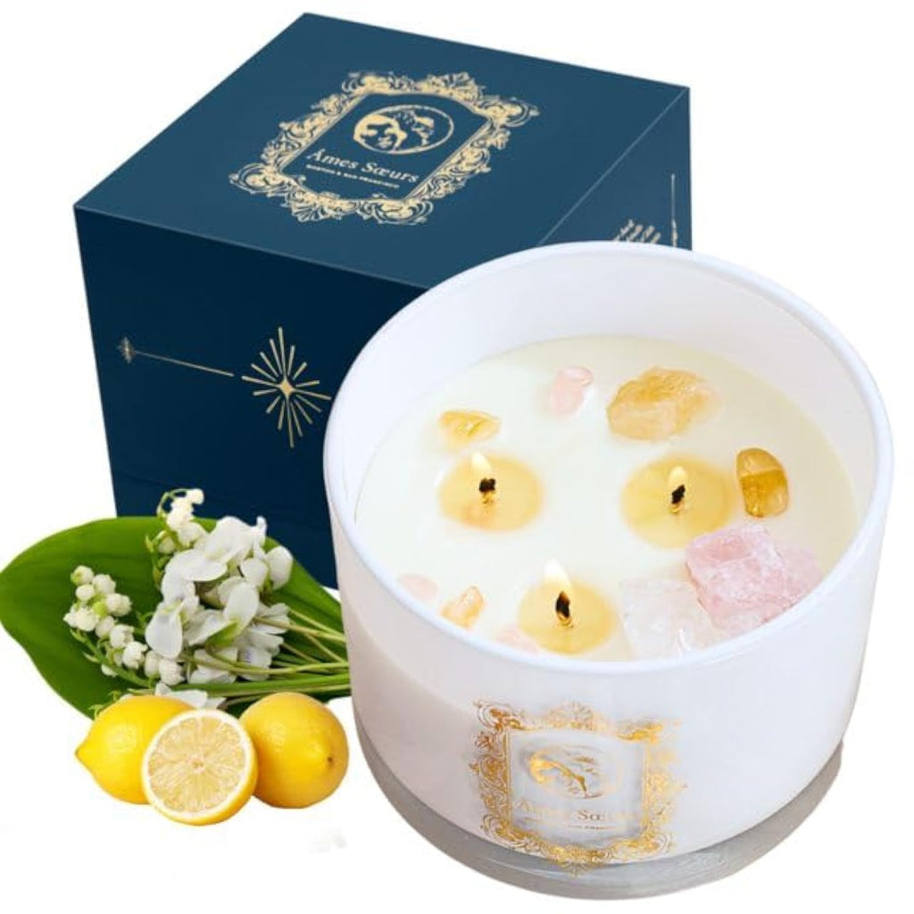 Healing Crystal Candles Chakra Candles 12oz Non Toxic Candles for Home Spiritual Astrology Gifts for Women Mom. Organic Self Love Manifestation Candle with Natural Soy and Essential Oil Divine Frequency